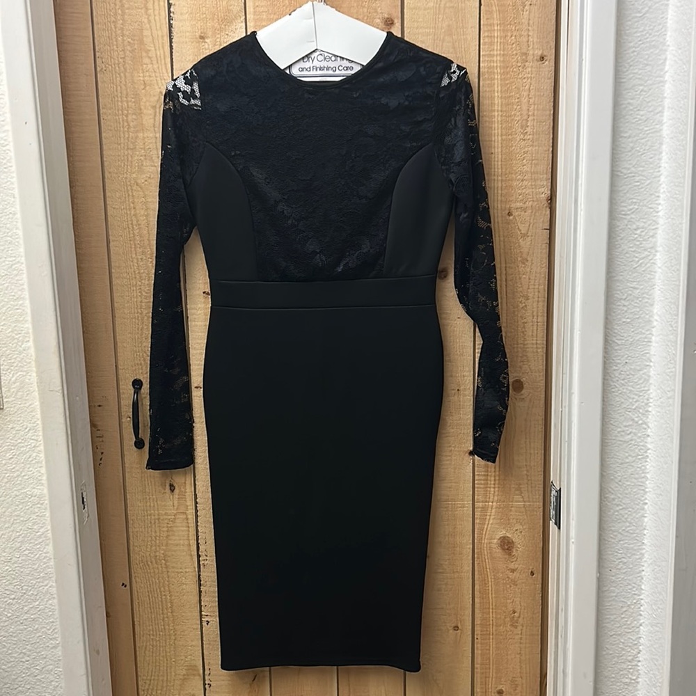 Boohoo Black Long Sleeve upper Lace Dress